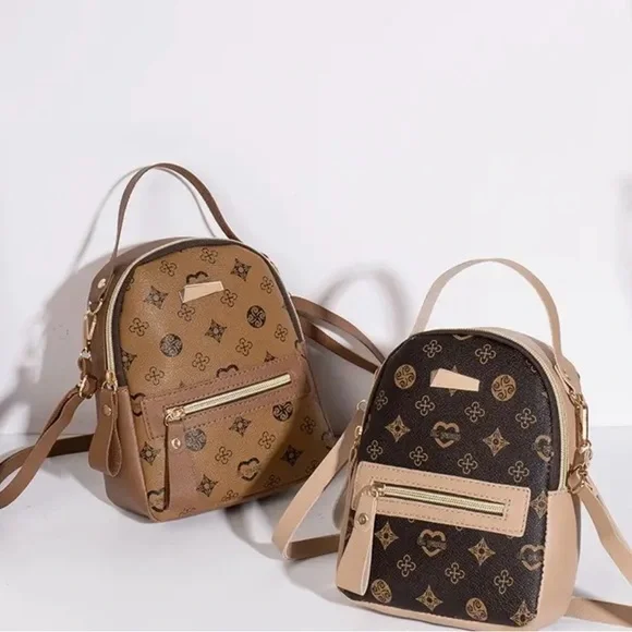 Khaki Monogram Mini Backpack Designer Inspired NIP - Picture 2 of 12